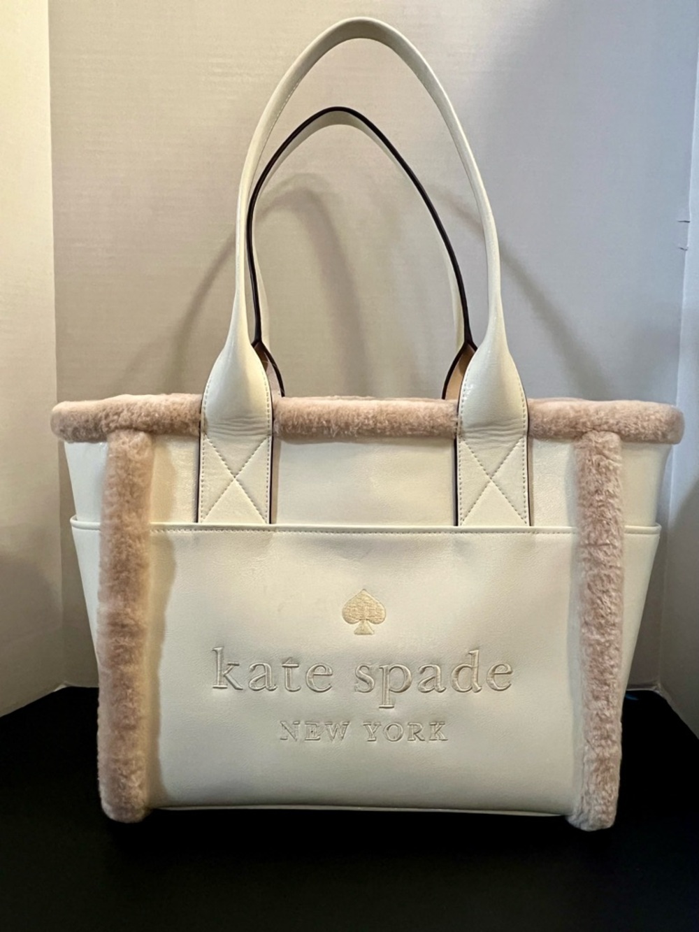Kate Spade Large Cream Tote with Tan Shearling Trim